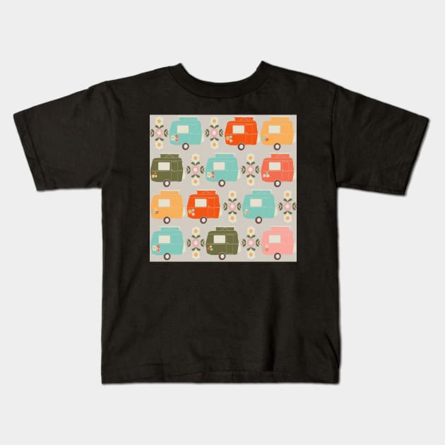 Colourful Vintage Caravans and Daisies Kids T-Shirt by NattyDesigns